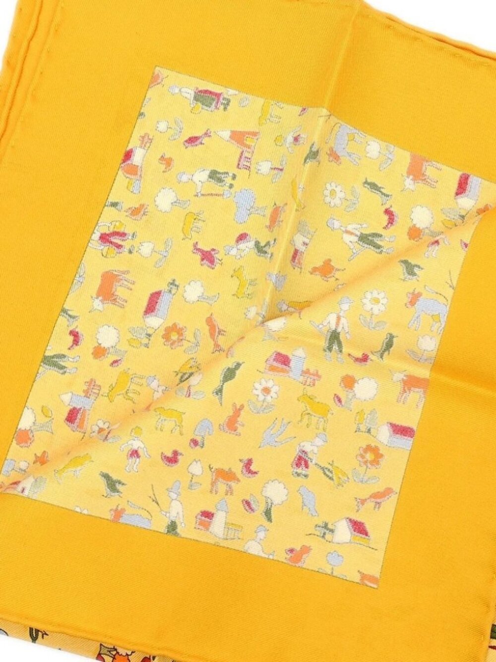 Hermes Scarf Petite Carre Farm Life Yellow Small Good 188046 - Picture 2 of 10